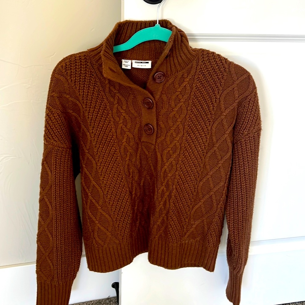 Rust Brown Noisy May Button Down Cableknit Sweate… - image 1
